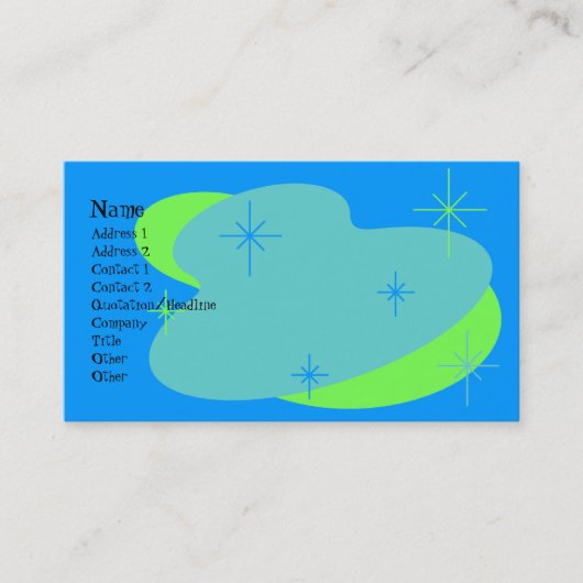 Carte De Visite Retro atomique bleu et vert (Devant)