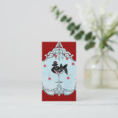 Carte De Visite Rétro Black Poodle & Cherries (Debout devant)