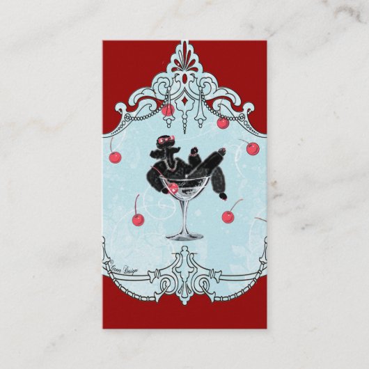 Carte De Visite Rétro Black Poodle & Cherries (Devant)