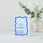 Carte De Visite Retro bleu courbe squiggle ondulé beauté maquillag (Debout devant)