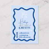 Carte De Visite Retro bleu courbe squiggle ondulé beauté maquillag (Devant)