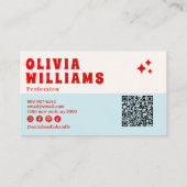 Carte De Visite Retro Blue Bold Super À damiers QR Code Funky (Dos)