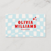 Carte De Visite Retro Blue Bold Super À damiers QR Code Funky (Devant)