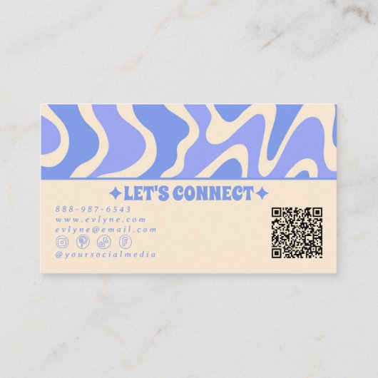Carte De Visite Retro Blue Cream 70s Boho Groovy Trendy QR Code (Dos)