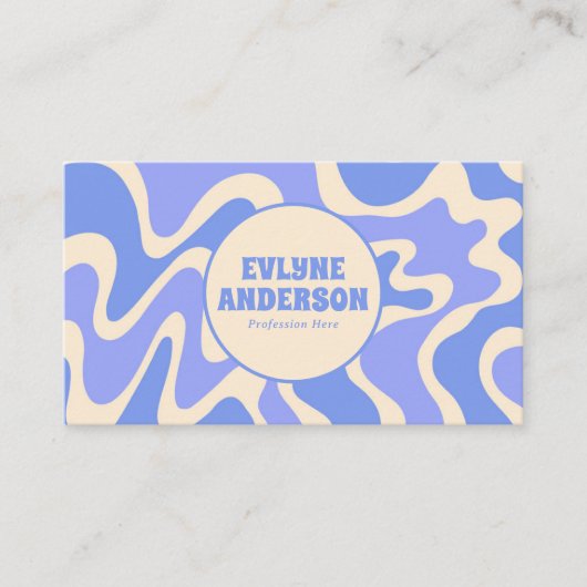 Carte De Visite Retro Blue Cream 70s Boho Groovy Trendy QR Code (Devant)