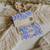 Carte De Visite Retro Blue Cream 70s Boho Groovy Trendy QR Code