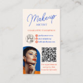 Carte De Visite Retro Blue Orange Makeup Artist 2 Photos Qr Code (Devant)
