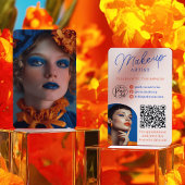 Carte De Visite Retro Blue Orange Makeup Artist 2 Photos Qr Code