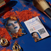 Carte De Visite Retro Blue Orange Makeup Artist 2 Photos Qr Code