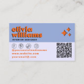 Carte De Visite Retro Blue Orange QR Code Groovy Checkered Unique (Dos)