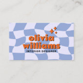 Carte De Visite Retro Blue Orange QR Code Groovy Checkered Unique (Devant)