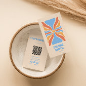 Carte De Visite Retro Blue Orange QR Code Super Floral Abstrait