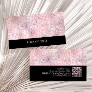 Carte De Visite Retro Blush Pink Disco Ball Mirror   Code QR