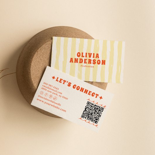 Carte De Visite Retro Bold 70's Boho Super Funky unique QR Code