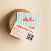 Carte De Visite Retro Bold Blue Super Funky Trendy Fun QR Code