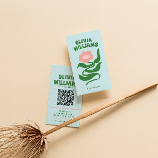 Carte De Visite Retro Bold Boho QR Code Groovy Floral Trendy