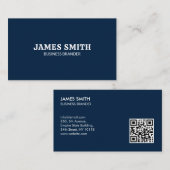 Carte De Visite Retro Bold Minimalist Blue QR Code Business (Devant / Derrière)