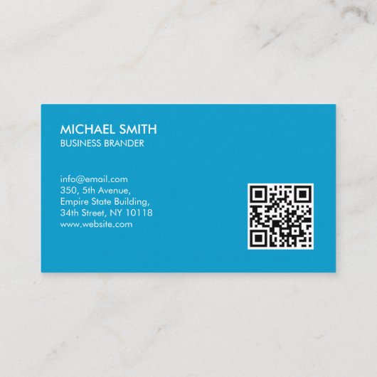 Carte De Visite Retro Bold Minimalist Cyan QR Code Business  (Dos)