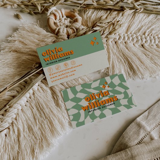 Carte De Visite Retro Bold Psychedelic Groovy Checkered Unique Fun