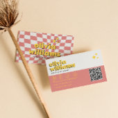 Carte De Visite Retro Bold QR Code 70s Groovy Checkered Trendy