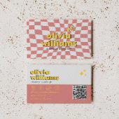 Carte De Visite Retro Bold QR Code 70s Groovy Checkered Trendy