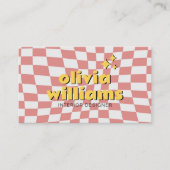 Carte De Visite Retro Bold QR Code 70s Groovy Checkered Trendy (Devant)