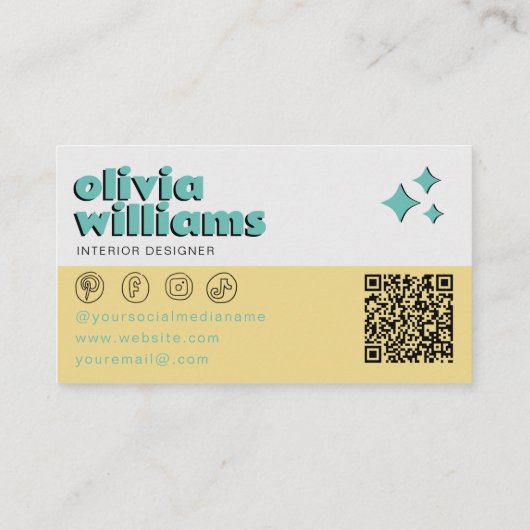 Carte De Visite Retro Bold QR Code Boho Groovy Checkered Unique (Dos)