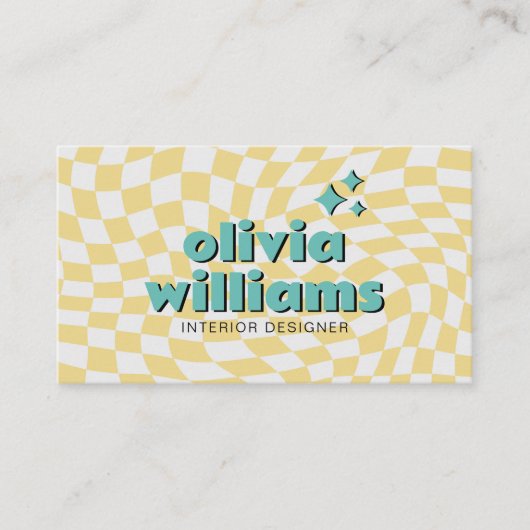 Carte De Visite Retro Bold QR  Code Boho Groovy Checkered Unique (Devant)