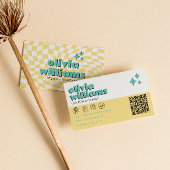 Carte De Visite Retro Bold QR  Code Boho Groovy Checkered Unique