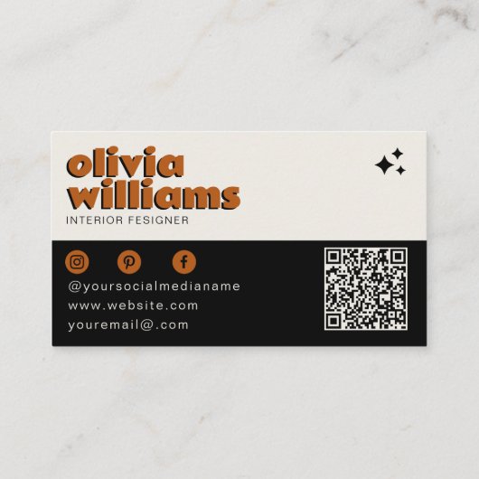 Carte De Visite Retro Bold QR Code Boho Super À damiers Funky (Dos)