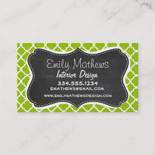 Carte De Visite Retro Chalkboard look; Apple Green Quatrefoil (Devant)