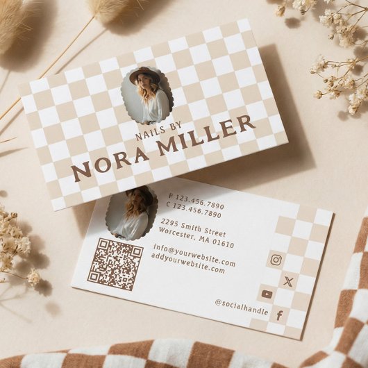 Carte De Visite Retro Checkered Pattern Nail Beauty Artist Photo