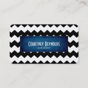 Carte De Visite Rétro Chevron Noir et Blanc Géométrique Bleu
