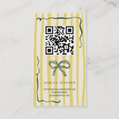 Carte De Visite Retro Citrus Green Bow Logo QR Thank You Order (Dos)