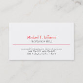 Carte De Visite Retro classique élégant Plain simple rouge blanc (Devant)