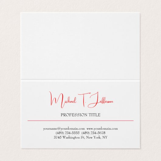 Carte De Visite Retro classique élégant Plain simple rouge blanc (Extérieur déplié)