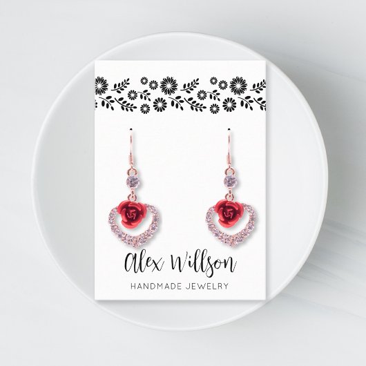 Carte De Visite Retro Daisy Noir et Blanc Simple Bijoux florale