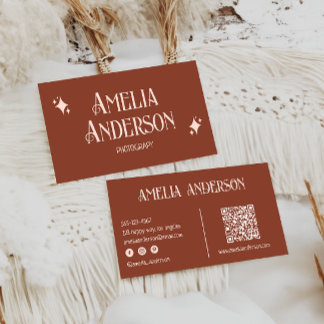 Carte De Visite Retro Elegant Blush & Terracota Qr Code