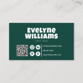 Carte De Visite Retro Emerald Green QR Code Hello Modern Boho (Dos)