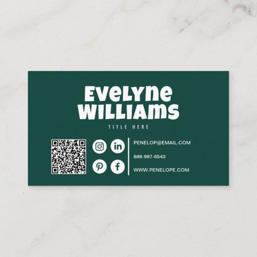 Carte De Visite Retro Emerald Green QR Code Hello Modern Boho (Dos)