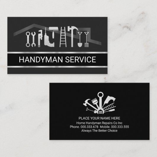 Carte De Visite Retro Faux Silver Handyman Tools Layer (Devant / Derrière)