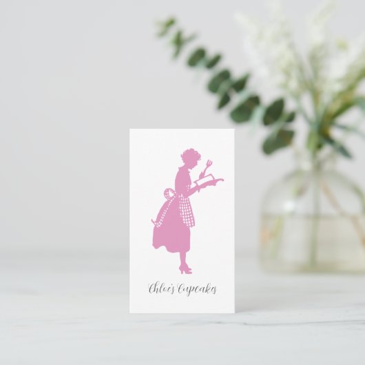Carte De Visite Retro Femme Cupcake Baker (Debout devant)