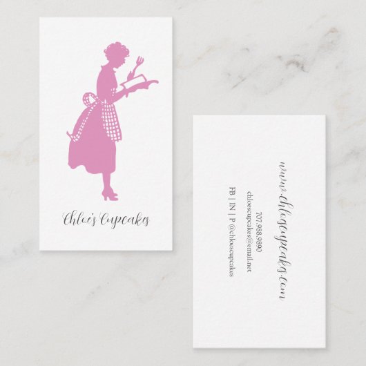 Carte De Visite Retro Femme Cupcake Baker (Devant / Derrière)