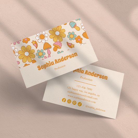 Carte De Visite Retro Floral & Champignons Cute Boho