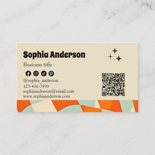 Carte De Visite Retro Funky Wavy Motif avec code QR (Dos)