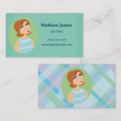 Carte De Visite Retro Girl Blue (Devant / Derrière)