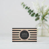 Carte De Visite Retro Glam Rose Gold et Black Stripes (Debout devant)