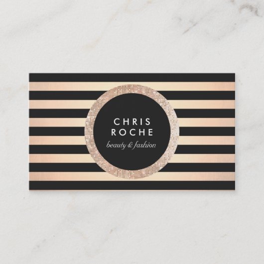 Carte De Visite Retro Glam Rose Gold et Black Stripes (Devant)