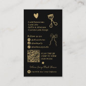 Carte De Visite Retro gold black Doodles Lash Tech QR Code (Dos)