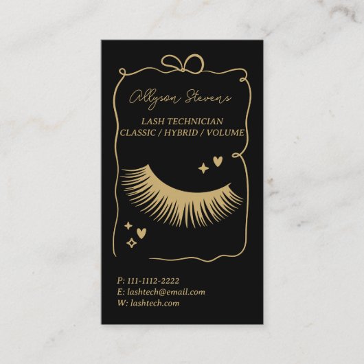 Carte De Visite Retro gold black Doodles Lash Tech QR Code (Devant)